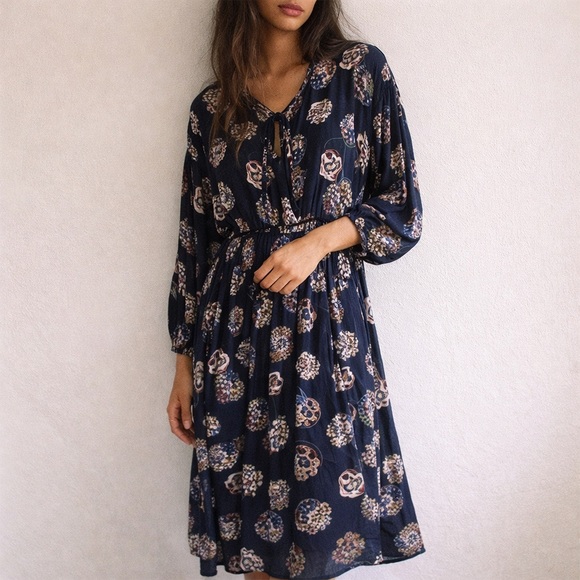 Ciao Lucia Terina Navy Floral Midi Dress XS NWT